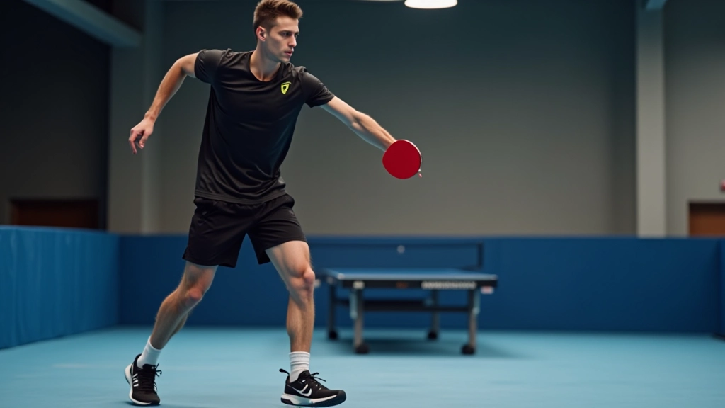 توضيح لوضع القدمين الصحيح أثناء الإرسال في تنس الطاولة